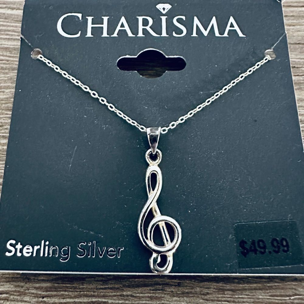 Sterling Silver Musical Note Clef Charm Necklace